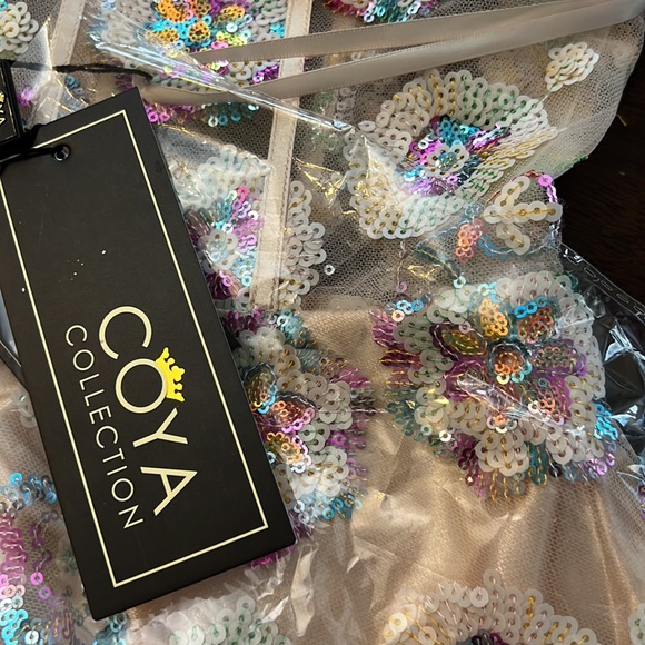 Coya Collection Sequin Floral Corset Bodice Tie Sleeve Fit and Flare Dress - Picture 15 of 15